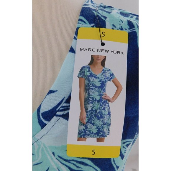 Marc New York Women's Small Dress T-Shirt Short Sleeves Blue Floral Pockets - Picture 5 of 5